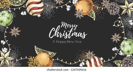 Christmas holiday hand drawing poster. Christmas greeting card