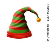 Christmas holiday hat.3D, funky red and green stripped cartoon christmas vector elf hat isolated vector, kids elf hat icon or label