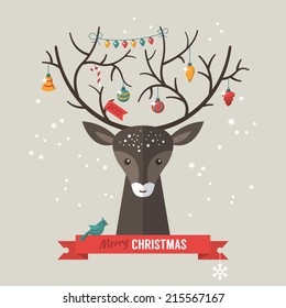 Christmas holiday hipster design with flat icons. Vector illustration