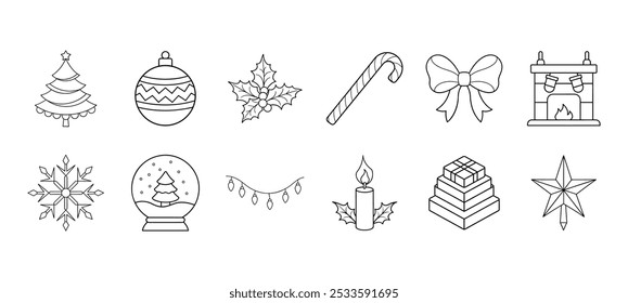 Christmas Holiday Icon Set Featuring Festive Elements for Seasonal Designs