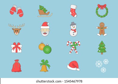 Christmas holiday Icons set - Vector color symbols of winter decoration for the site or interface