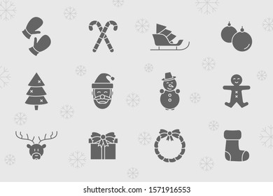 Christmas holiday Icons set - Vector solid silhouettes of winter decoration for the site or interface