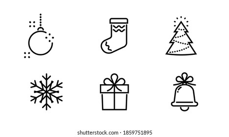 Christmas holiday Icons set. Vector line illustration.