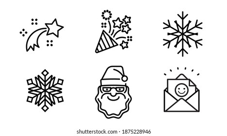 Christmas holiday Icons set. Vector line illustration.