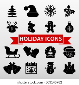 Christmas Holiday Icons Set Vector Illustration