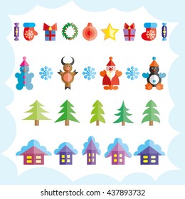 Christmas holiday icons and symbols winter set