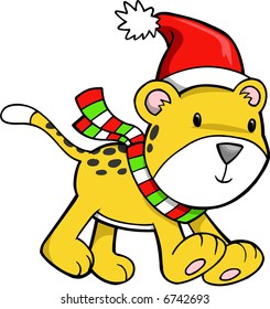 Christmas Holiday Leopard Vector Illustration