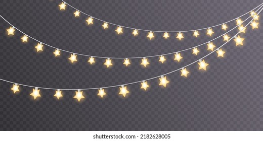 Christmas holiday lights on a transparent background. Lots of glowing lights. Garlands, Christmas decorations. 2023 Vector