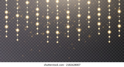 Christmas holiday lights on a transparent background. Lots of glowing lights. Garlands, Christmas decorations. 2023 Vector