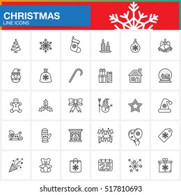 Christmas Holiday line icons set, outline vector symbol collection, linear pictogram pack isolated on white, logo illustration