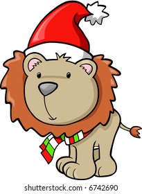 Christmas Holiday Lion Vector Illustration
