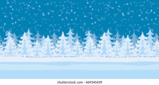Christmas Holiday Low Poly Background, Winter Forest with Fir Trees and Snow. Vector
