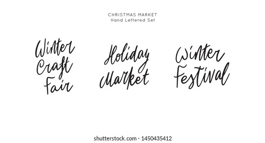 Christmas Holiday Market lettering template. Unique vector script saying poster. Custom typography print for t shirts,bags,posters,merch,banners. Winter Holiday season decorations.