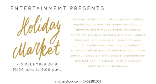 Christmas Holiday Market lettering template. Unique vector script saying poster. Custom typography print for t shirts,bags,posters,merch,banners. Winter Holiday season decorations.