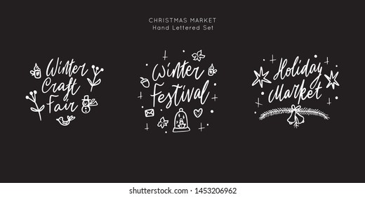 Christmas Holiday Market lettering template. Unique vector script saying poster. Custom typography print for t shirts,bags,posters,merch,banners. Winter Holiday season decorations.