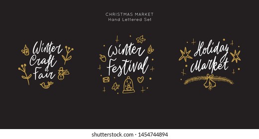 Christmas Holiday Market lettering template. Unique vector script saying poster. Custom typography print for t shirts,bags,posters,merch,banners. Winter Holiday season decorations.