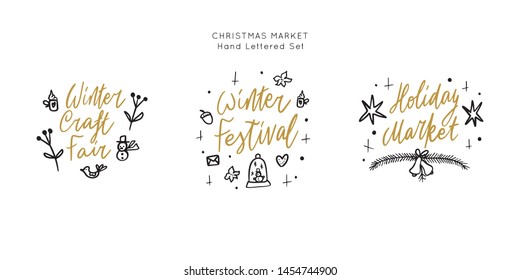 Christmas Holiday Market lettering template. Unique vector script saying poster. Custom typography print for t shirts,bags,posters,merch,banners. Winter Holiday season decorations.