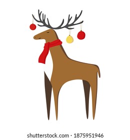 Christmas holiday modern flat design with deer. Character for a greeting card and poster for Christmas and New Year. Vector illustration