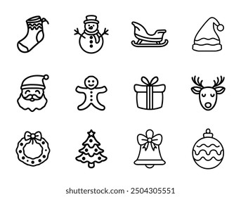 Christmas holiday and new year hand draw icons