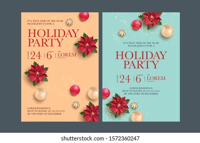 Christmas / Holiday / New Year Party Invitation card. Vector illustration.