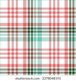 Christmas, holiday and new year tartan plaid pattern. Scottish pattern in white, red and green. Traditional, retro, vintage Scottish checkered background. Seamless fabric texture. Vector illustration