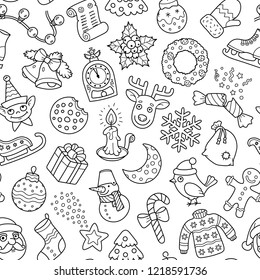 Christmas Holiday Outline Vector Decorative Seamless Tile Background And Pattern