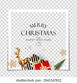 Christmas Holiday Party Photo Frame Background. Happy New Year and Merry Christmas Poster Template. Vector Illustration EPS10