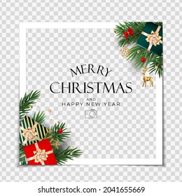 Christmas Holiday Party Photo Frame Background. Happy New Year and Merry Christmas Poster Template. Vector Illustration EPS10