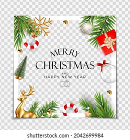 Christmas Holiday Party Photo Frame Background. Happy New Year and Merry Christmas Poster Template. Vector Illustration EPS10