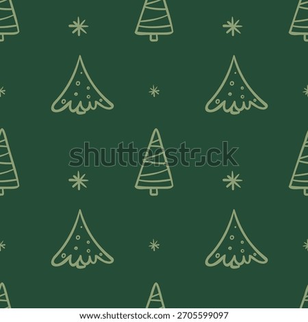 Christmas Holiday Pattern Dark Green Background with Festive Seamless Repeat Vector Tree Illustration