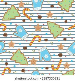 Christmas holiday pattern with Christmas trees, vector illustration in cartoon style