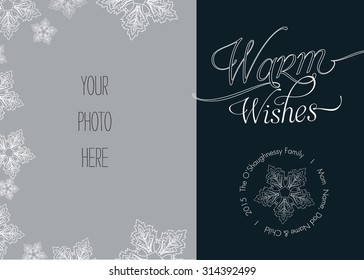 Christmas, Holiday Photo Card Template With Snowflakes - Vector