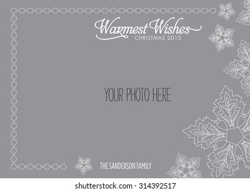 Christmas, Holiday Photo Card Template With Vector Snowflakes