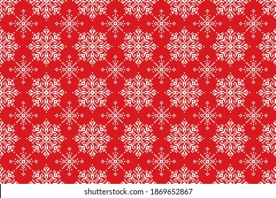 Christmas Holiday Pixel Pattern. Seamless Snowflakes Ornament. Scheme for Knitted Sweater Pattern Design