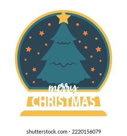 Christmas holiday postcard design. Illustration with Christmas tree. Paper cut layered card.