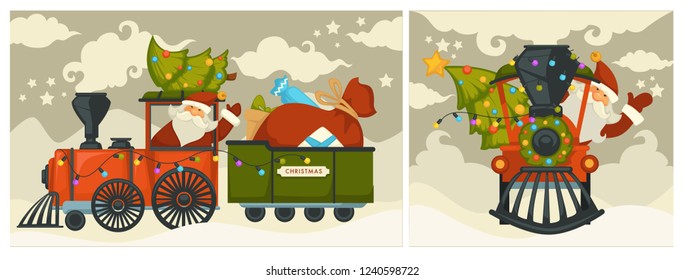 Christmas holiday preparation Santa Claus with evergreen tree