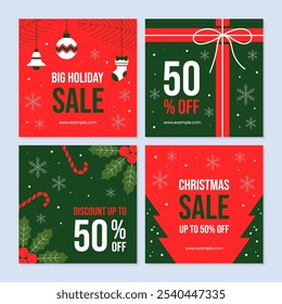 Christmas Holiday Promotion Sale for Social Media Posts Template. Discount Sale Template Collection Set