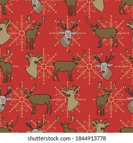 Christmas holiday reindeer seamless pattern