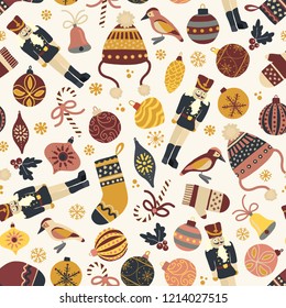 Christmas holiday retro seamless vector pattern background.