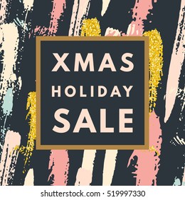 Christmas holiday sale poster. Minimalism trendy shopping banner. Vector discount card.