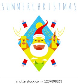 Christmas holiday. Santa Claus and Deers. Greeting Christmas card 2019