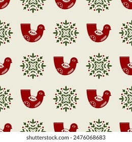 Christmas Holiday Scandinavian Patchwork Decorative Seamless Pattern vector Illustration.