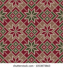 Christmas Holiday Seamless Knitted Pattern. Scheme for Knitting Sweater Pattern Design and Cross Stitch Embroidery. Wool Knit Texture Imitation