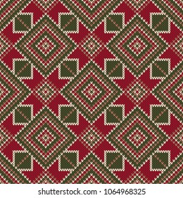 Christmas Holiday Seamless Knitted Pattern. Scheme for Knitting Sweater Pattern Design and Cross Stitch Embroidery. Wool Knit Texture Imitation