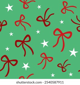 Christmas holiday seamless pattern background with bows and stars