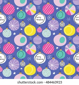 Christmas holiday seamless pattern with bauble decorations. Hand drawing vector illustration