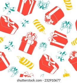 Christmas holiday seamless pattern. Decorative backdrop with presents and toys. Eps 10 vector illustration.