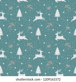 Christmas holiday seamless pattern with deers in winter season on blue background,design for fashion,fabric,textile,print or wrapping paper