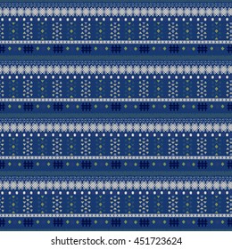 Christmas holiday seamless pattern. Ethnic boho background. Tribal art vintage blue print. Wallpaper, wrapping. Fabric design. Border, geometric shapes