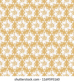 Christmas holiday seamless pattern. Geometric golden snowflakes and stars ornament. Winter vector background. 